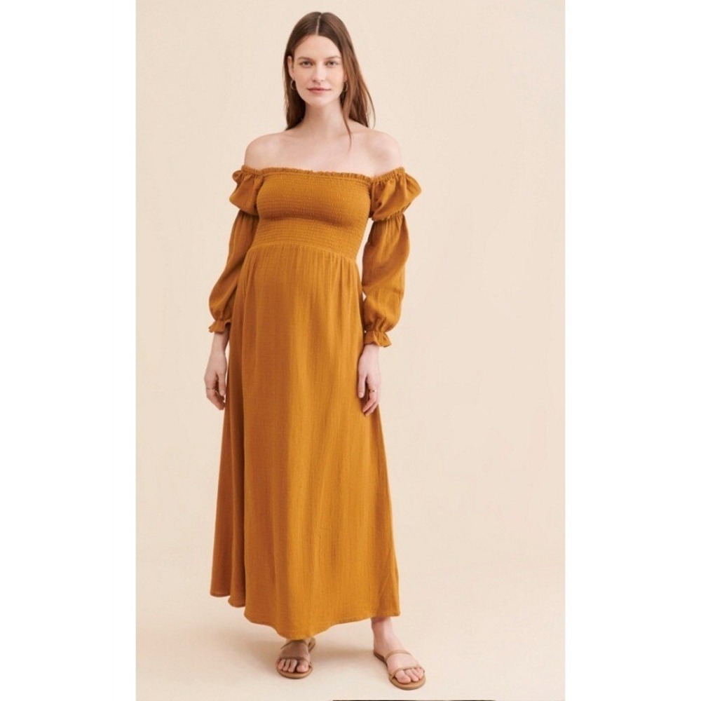 Ingrid+Isabel The Dream Maternity Dress Size XS  Midi Smocked Brown Long Sleeve